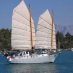 Sailing yacht Ruffles Spray in Greece after we left our jobs to sail away.